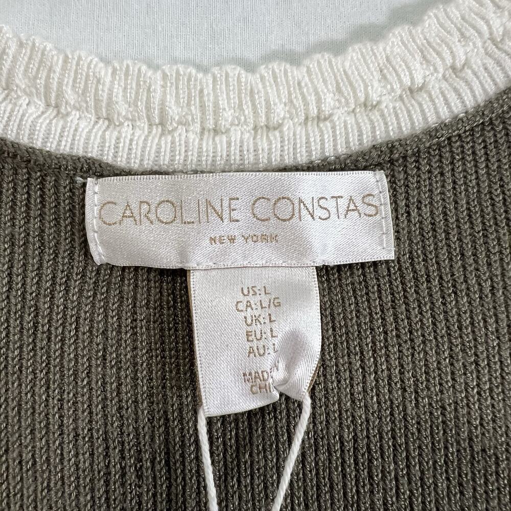Caroline Constas Knit Maxi Dress Large Ribbed Green Minimalist Romantic NEW - Picture 4 of 11